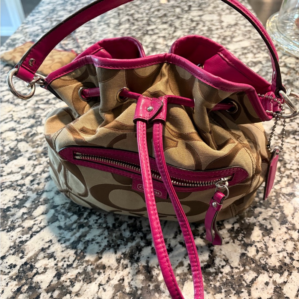 Coach Tan and Pink Shoulder Bag